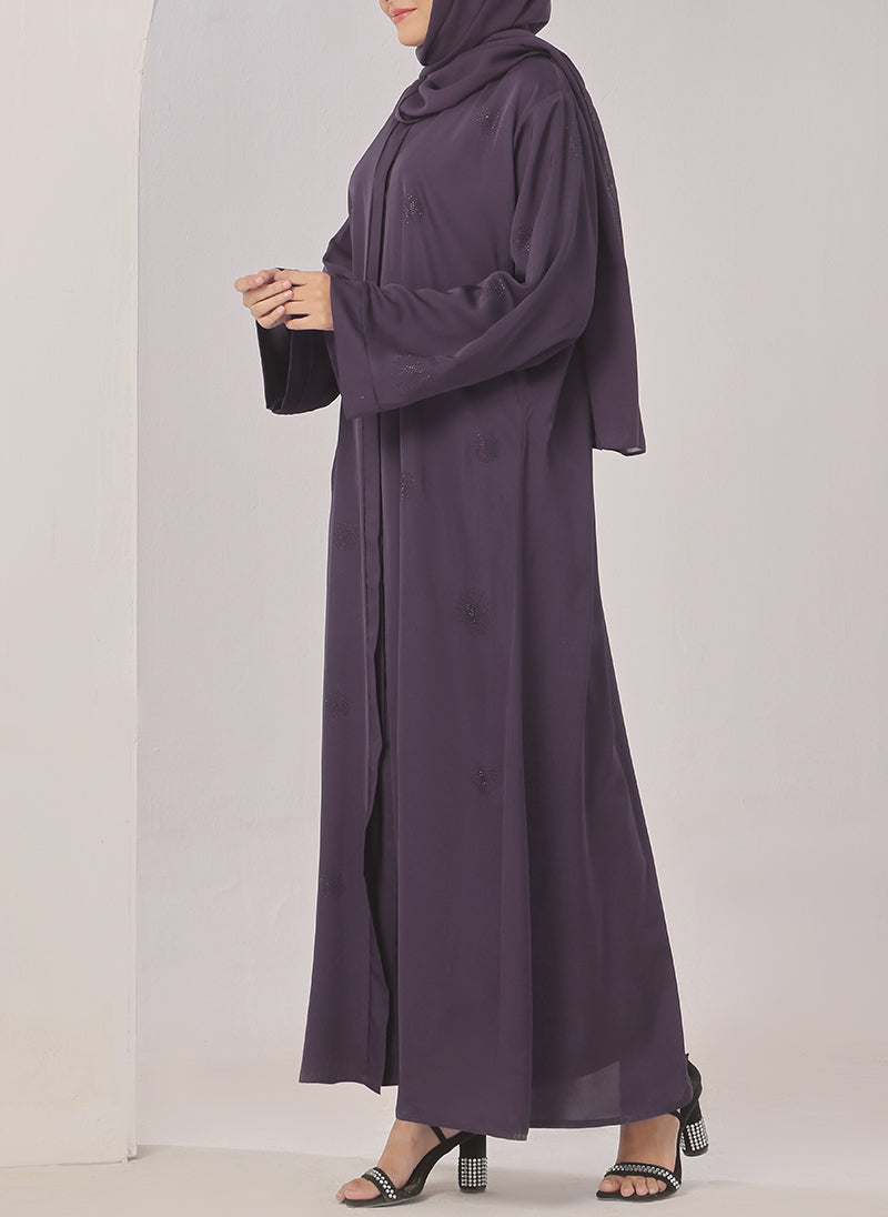 Purple Stone Work Nida Abaya - 0116-C-1022