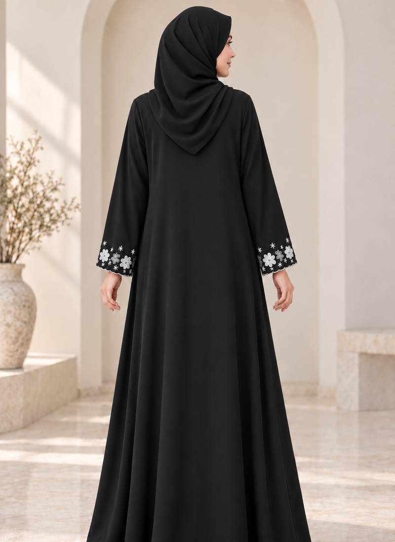 Arabis Embroidered Sleeves Front Open Abaya | 0116-E-A650