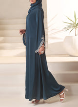 Royal Teal Hand Work Abaya | 0116-J-1101