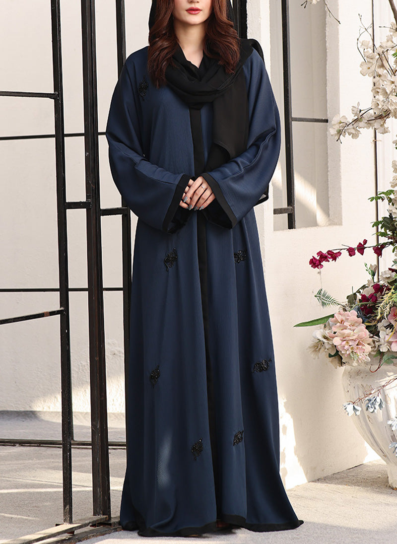 Front Open Handwork Abaya Teal Cascade 0116-J-776 Hijab-ul-hareem