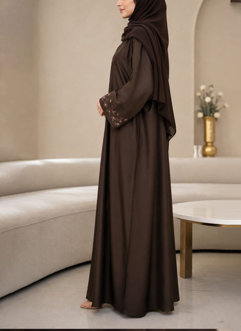 Arabis Brown Embroidered Abaya | 0116-K-A612