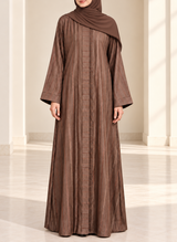 Mocha Brown Zari Stripe Front Open Abaya | 0116-PR-1223