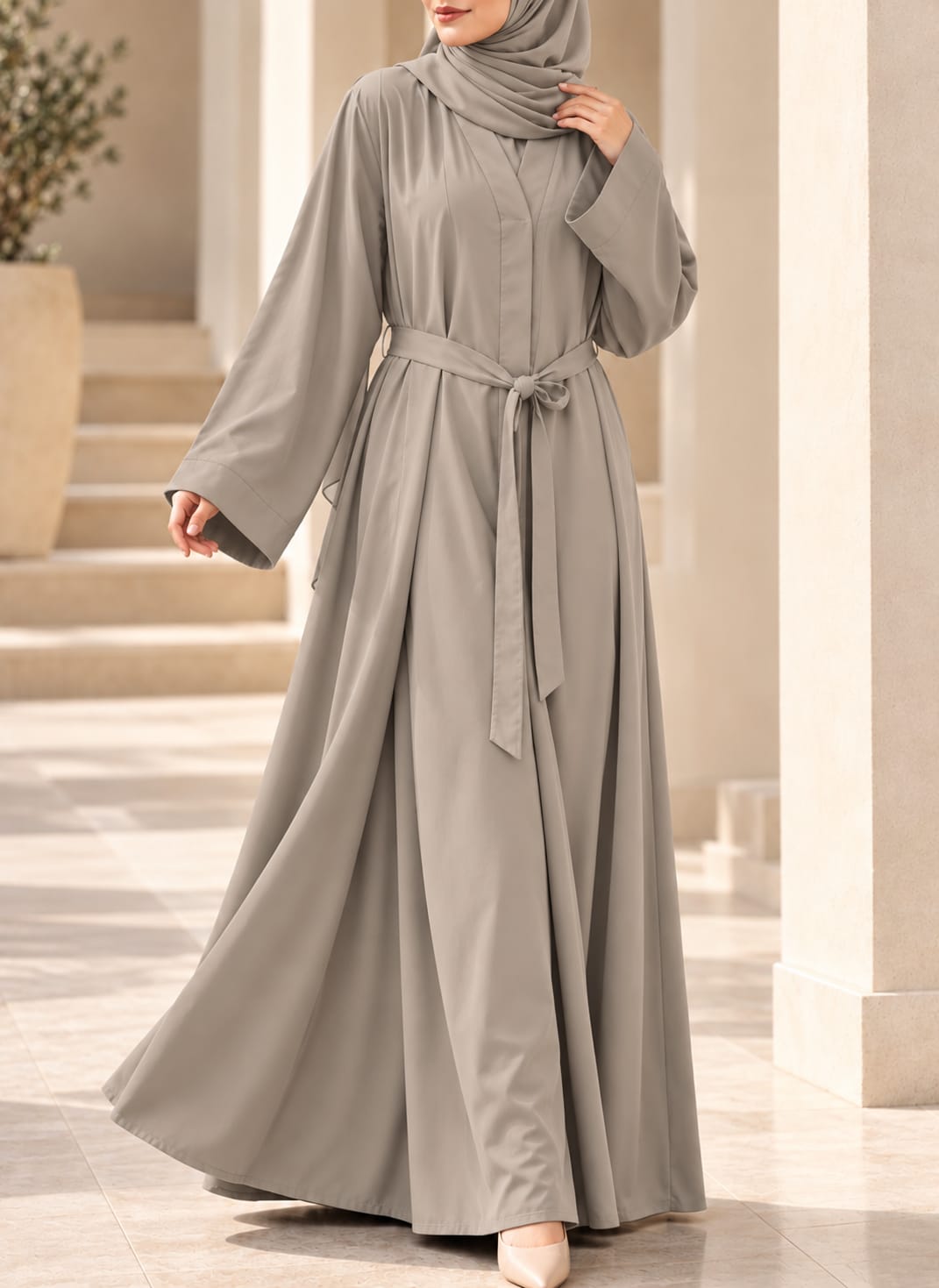 Arabis Noir Belted Front Open Abaya | 0116-PR-A638