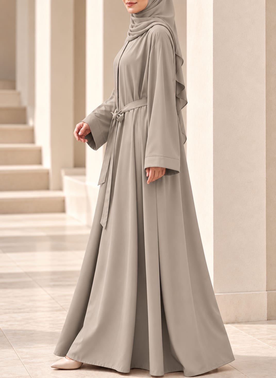 Arabis Noir Belted Front Open Abaya | 0116-PR-A638