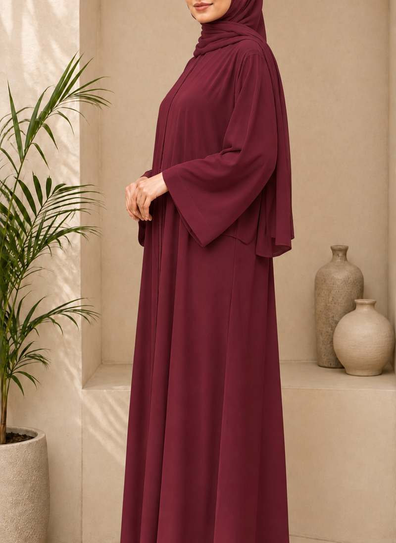Classic Elegance Maroon Front Open Abaya | 0116-PR ZOOM