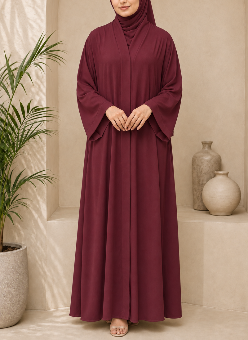 Classic Elegance Maroon Front Open Abaya | 0116-PR ZOOM