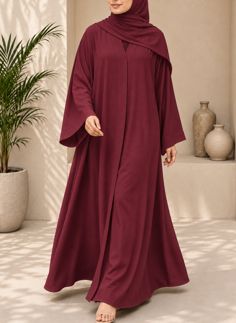 Classic Elegance Maroon Front Open Abaya | 0116-PR ZOOM