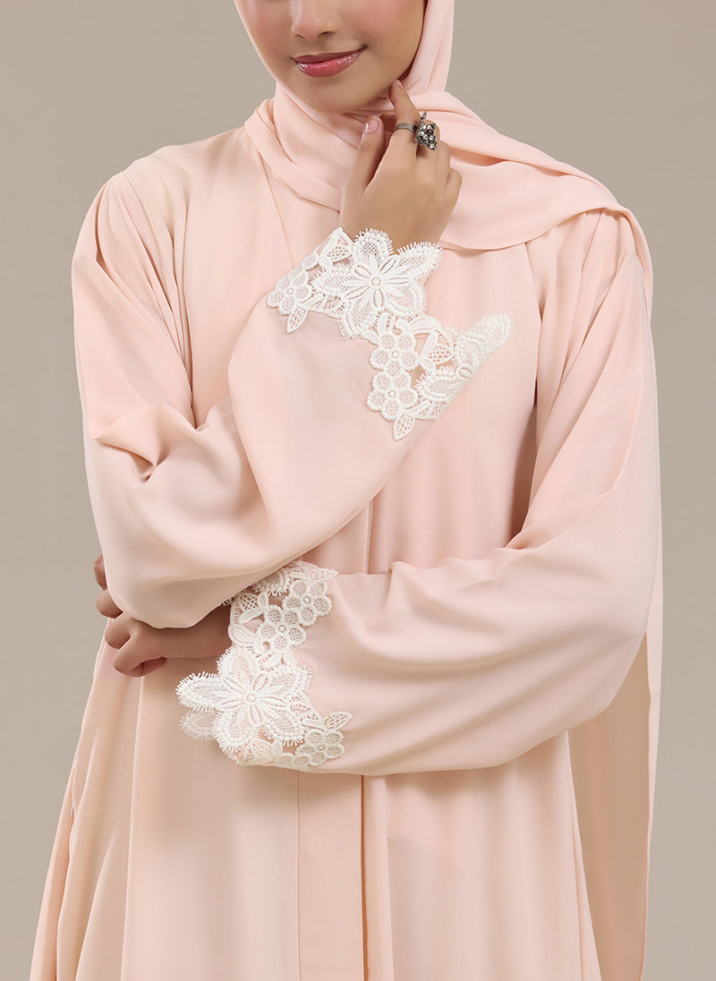 Peach Amara Lace Sleeve Abaya | 0116-R-1204