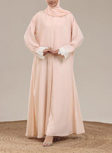 Peach Amara Lace Sleeve Abaya | 0116-R-1204