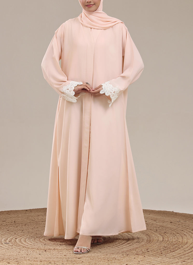 Peach Amara Lace Sleeve Abaya | 0116-R-1204