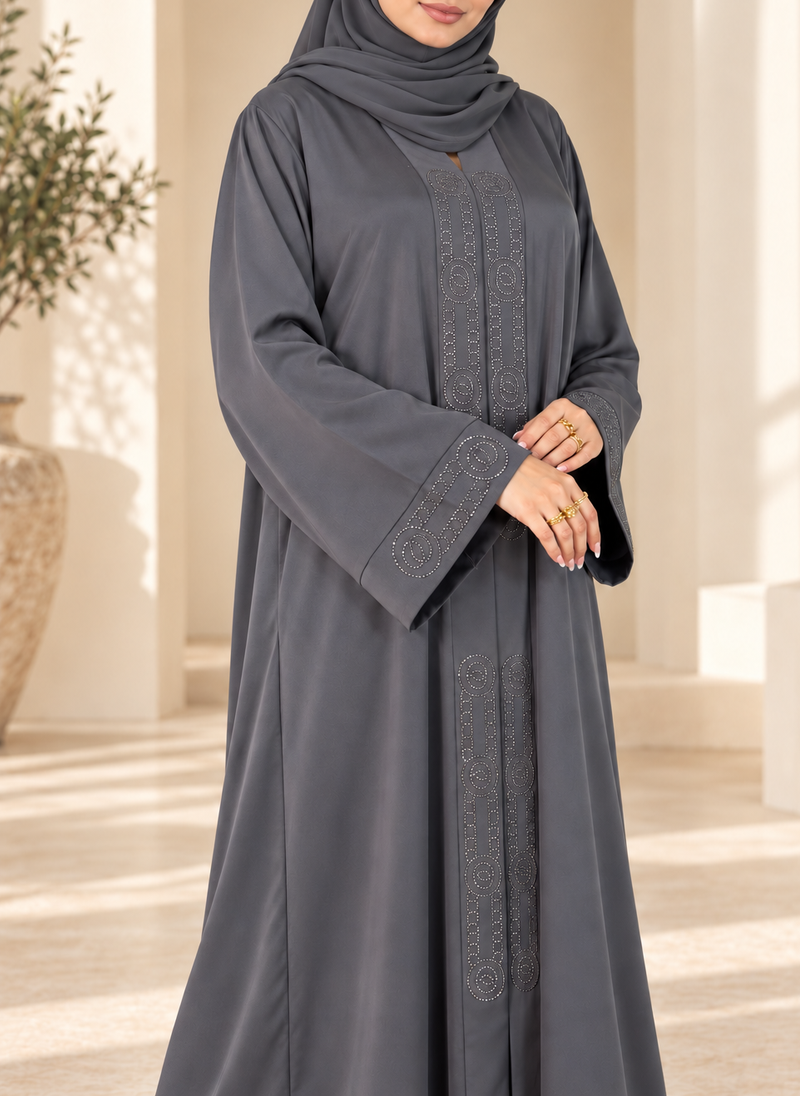 Charcoal Grey Stone Work Nida Abaya – 0116-RC-A649
