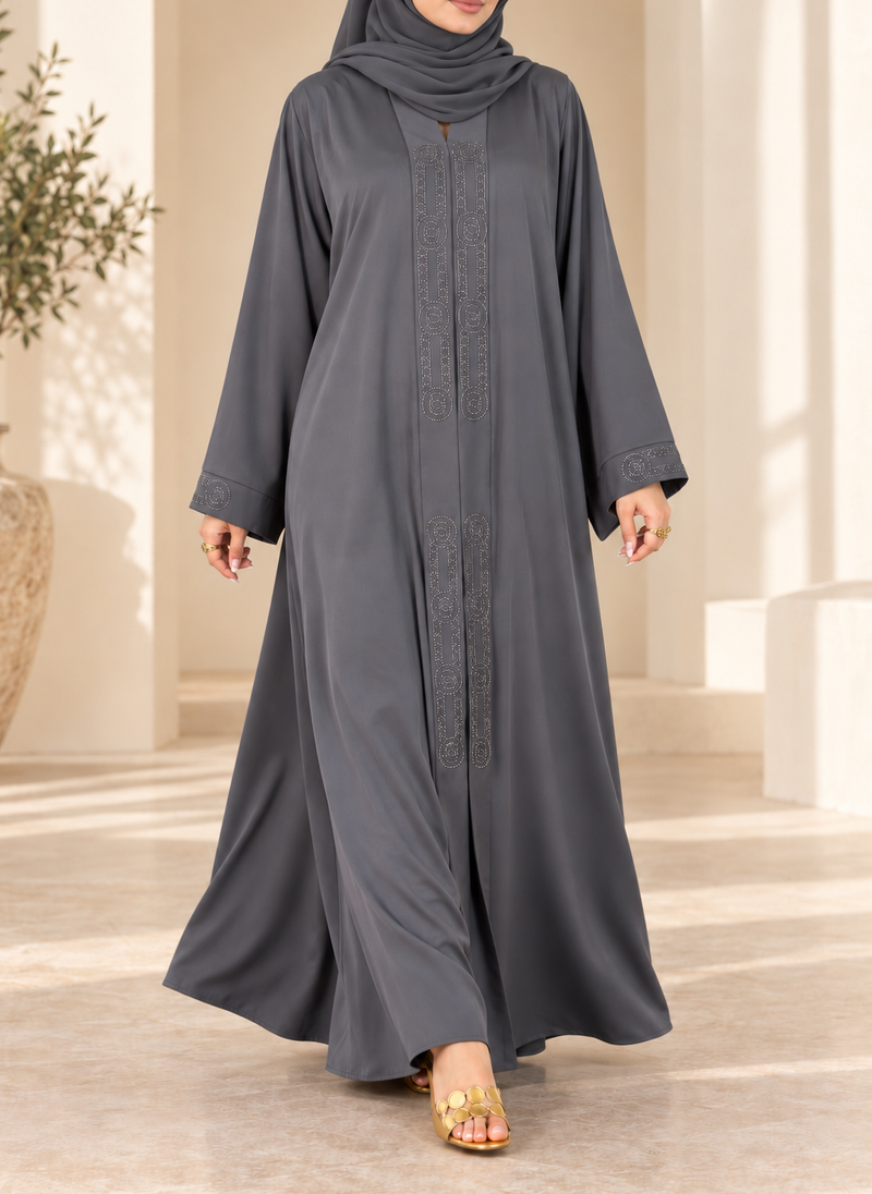 Charcoal Grey Stone Work Nida Abaya – 0116-RC-A649
