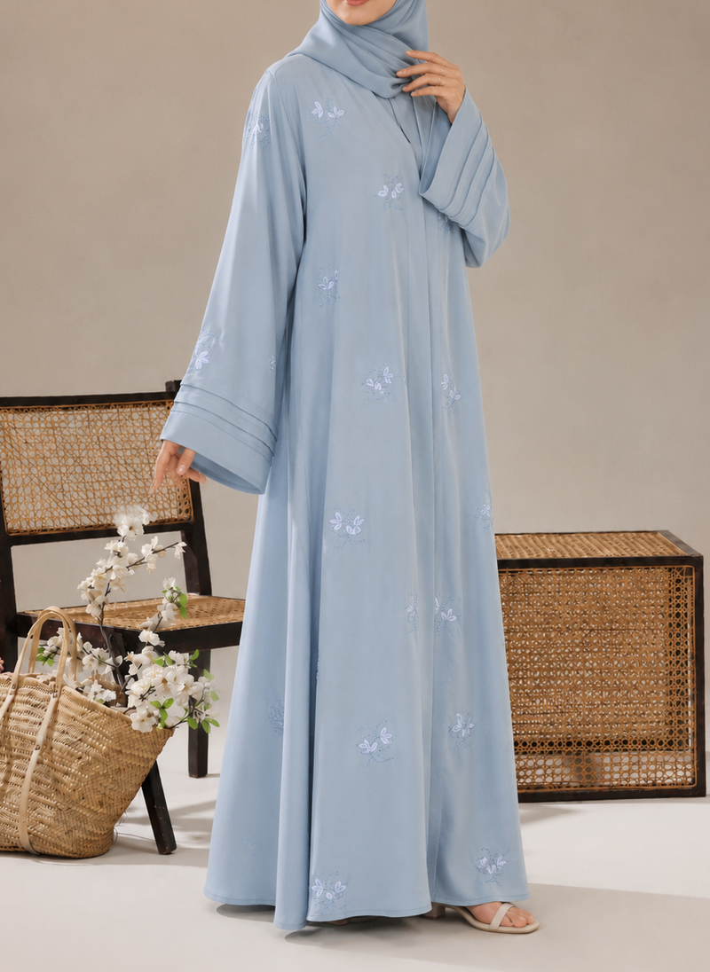 Elegant Embroidered Georgette Front Open Abaya | 0116-RE-1237