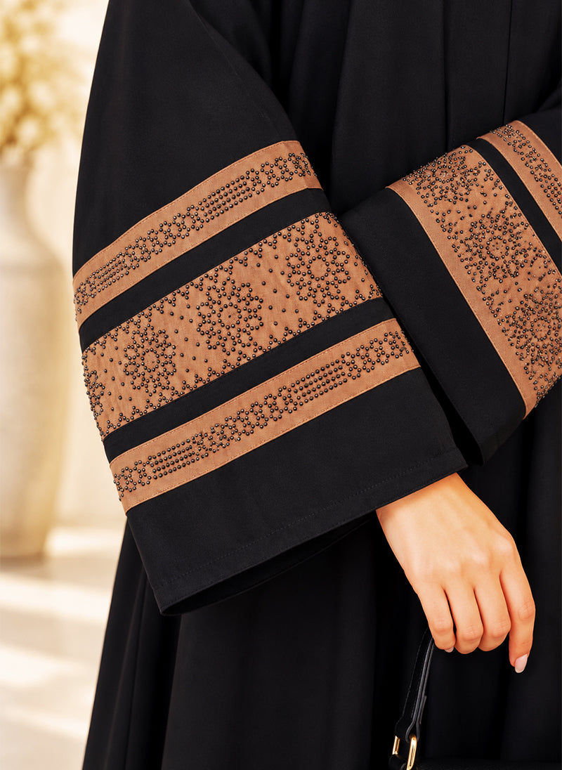 Arabis Stonework Sleeve Front Close Nida Abaya | 0120-RC-A642