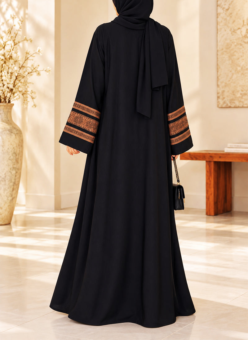 Arabis Stonework Sleeve Front Close Nida Abaya | 0120-RC-A642