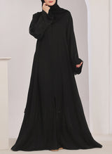 Stone work Front Open Black Nida Abaya - 0121-C-1024