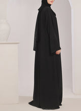 Stone work Front Open Black Nida Abaya - 0121-C-1024