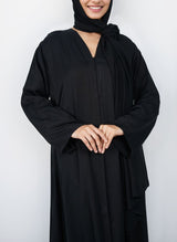 Black Front Open Moss Georgette Abaya - 0116-P