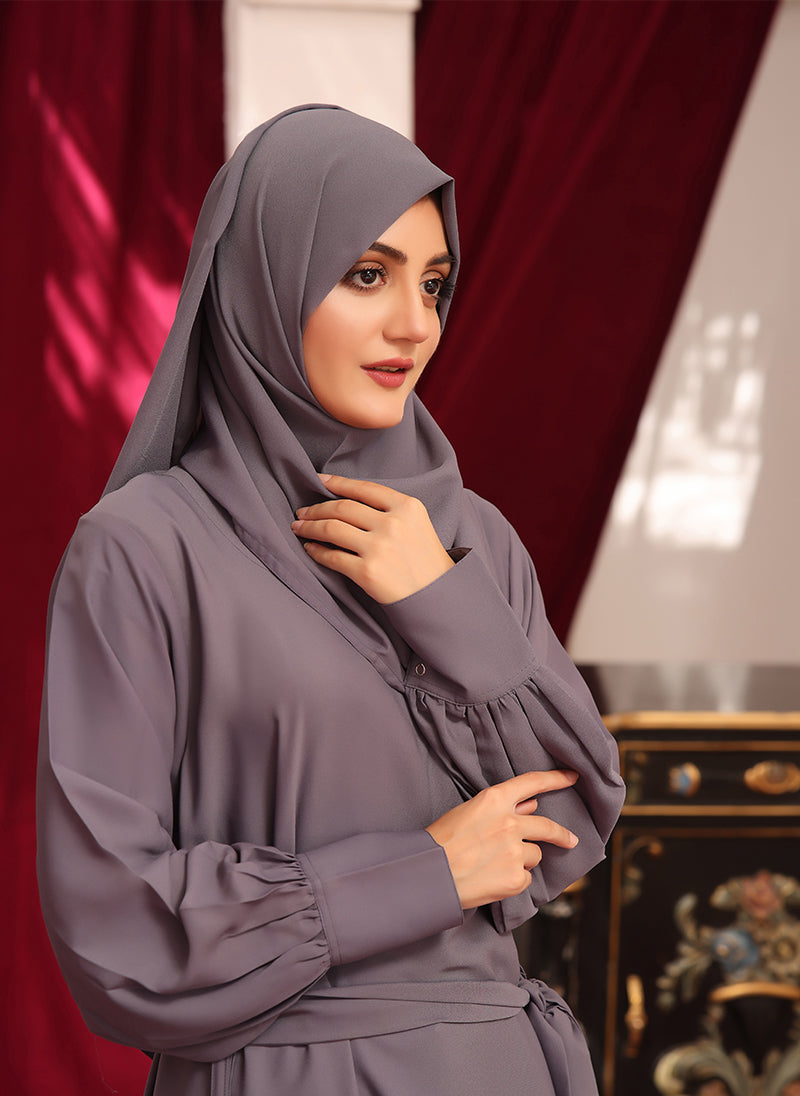 Gray Double Georgette Abaya Front Closed Abaya 0120-P-259