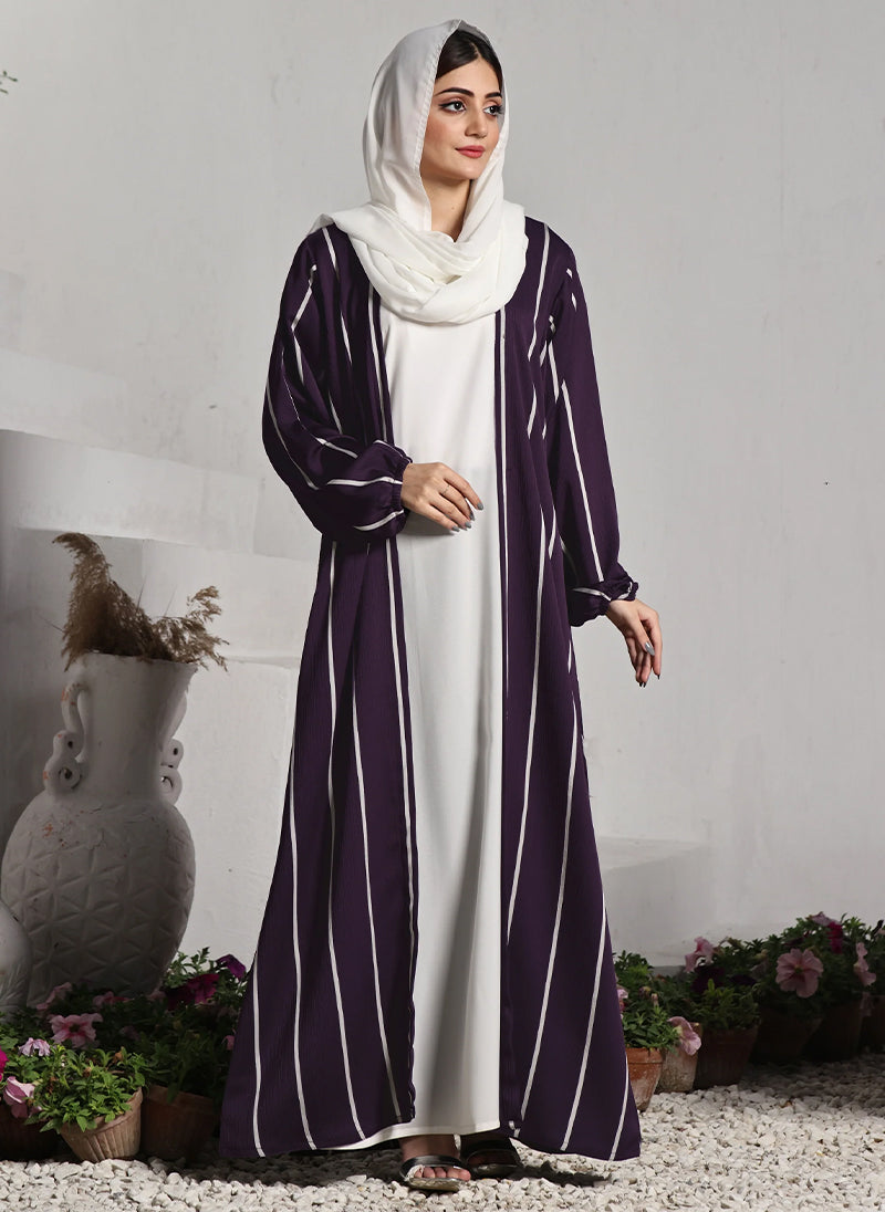 Front Close Double Breast Zoom Fabric Purple Abaya (0122-P-712) Hijab-ul-hareem