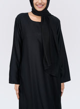 Black Wool Peach Plain Round Neck Front Close Abaya - 0120-P