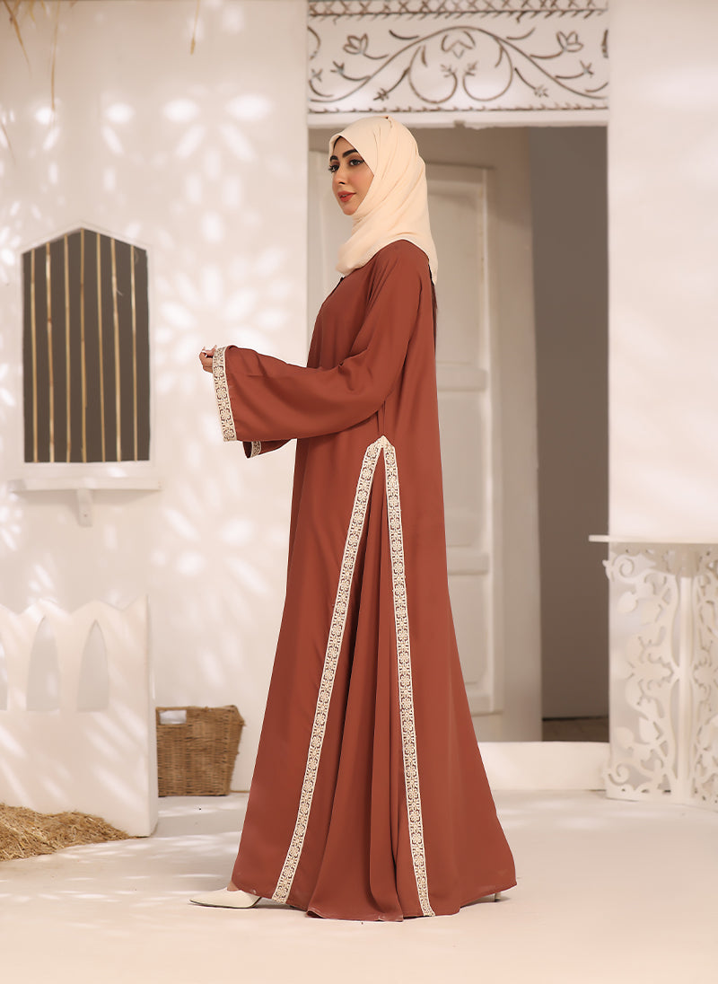 Front Closed Lace Work Abaya 0120-R-257