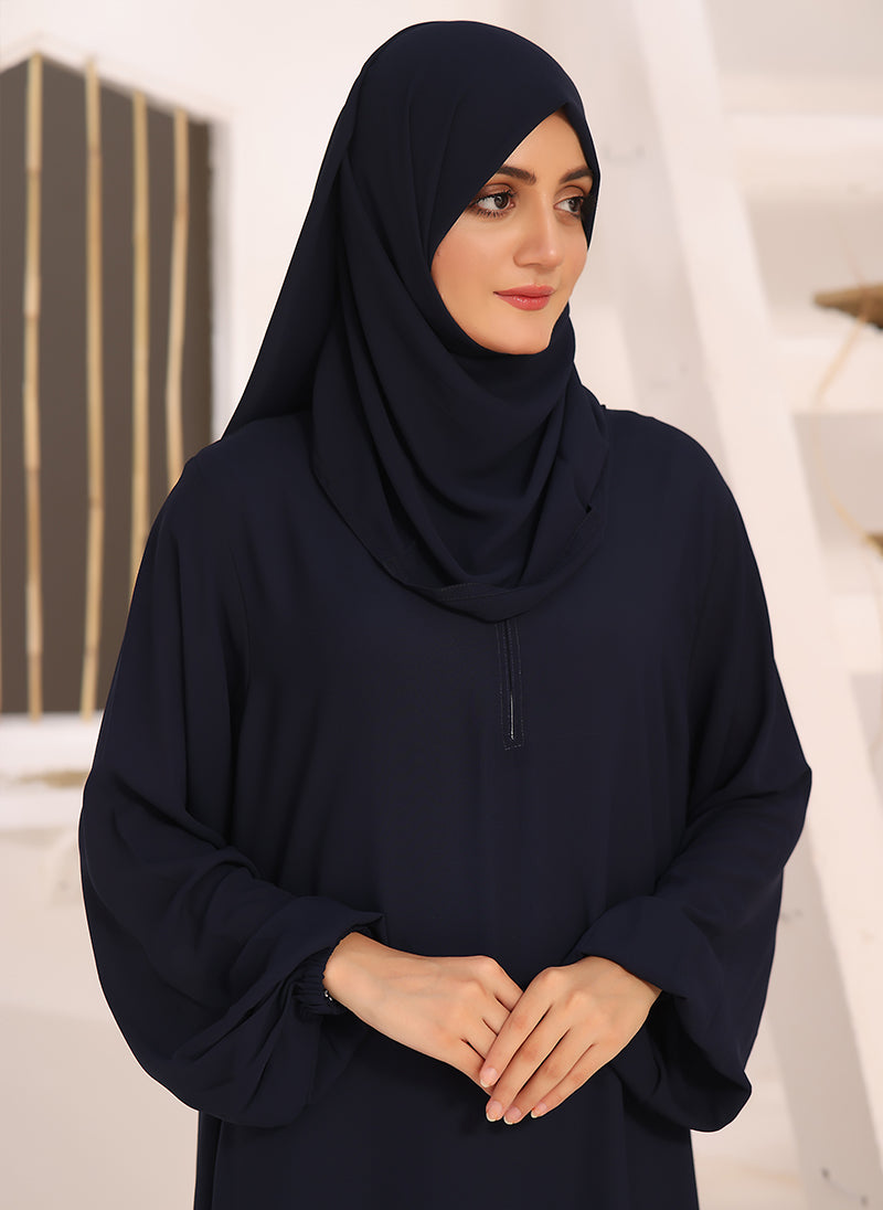 Midnight Blue Double Georgette Front Closed Abaya - 0120-B-241
