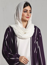 Front Close Double Breast Zoom Fabric Purple Abaya (0122-P-712) Hijab-ul-hareem