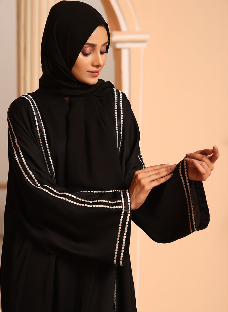 Front Open Machine Embroidery Abaya