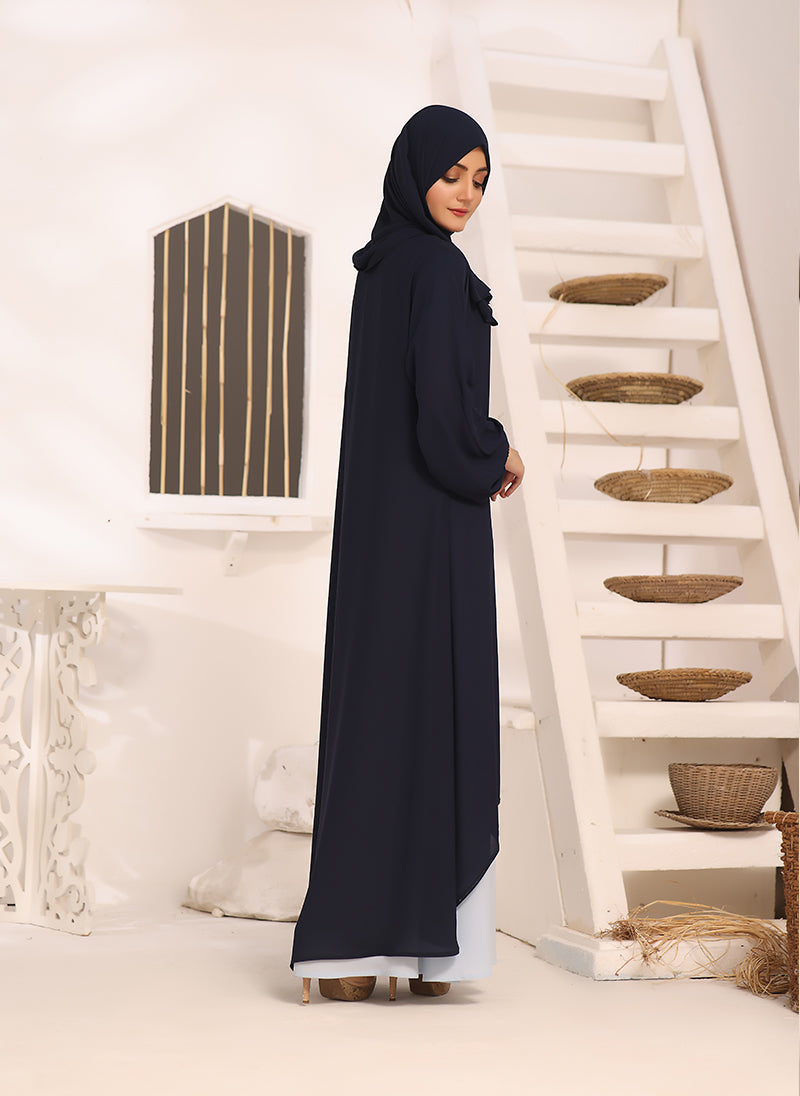 Midnight Blue Double Georgette Front Closed Abaya - 0120-B-241