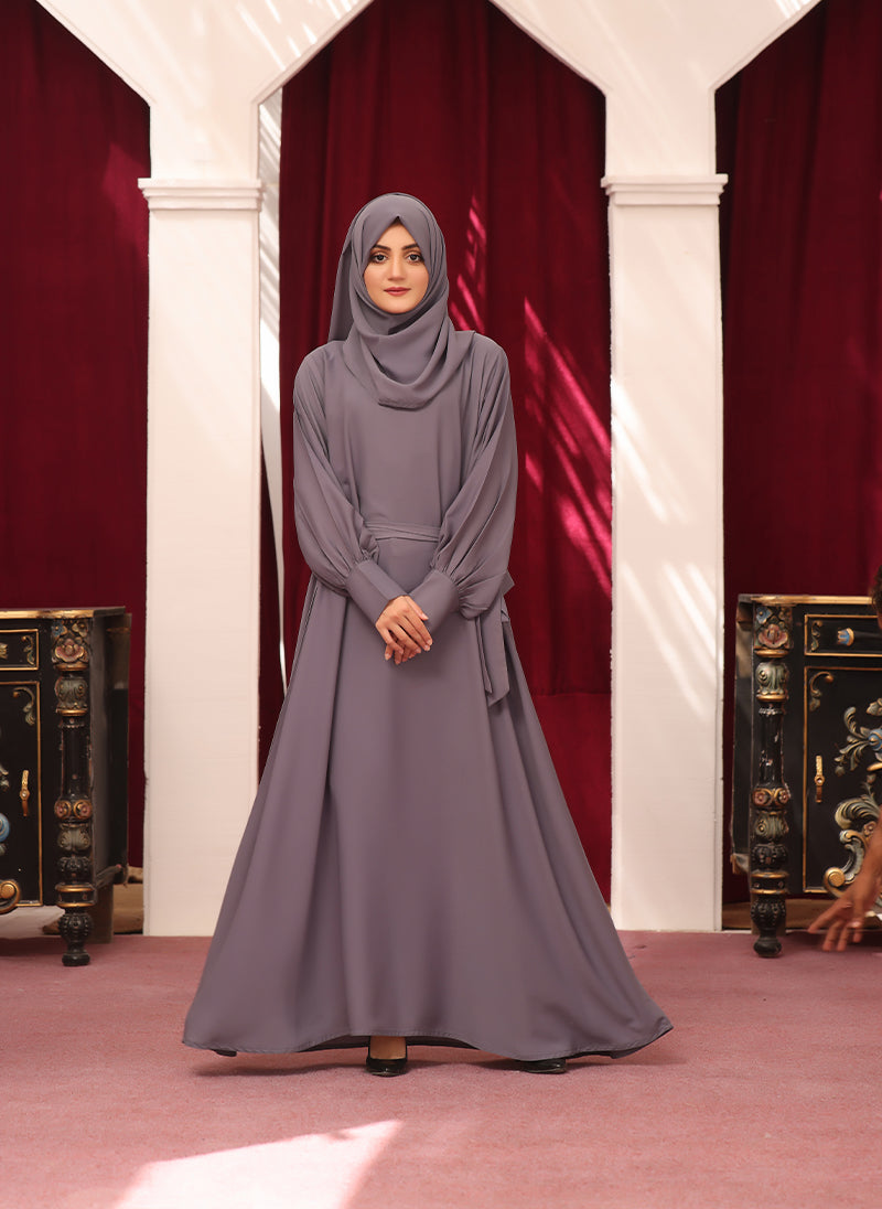 Gray Double Georgette Abaya Front Closed Abaya