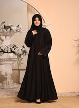 Black Nida Fabric Stone Work Front Open Abaya