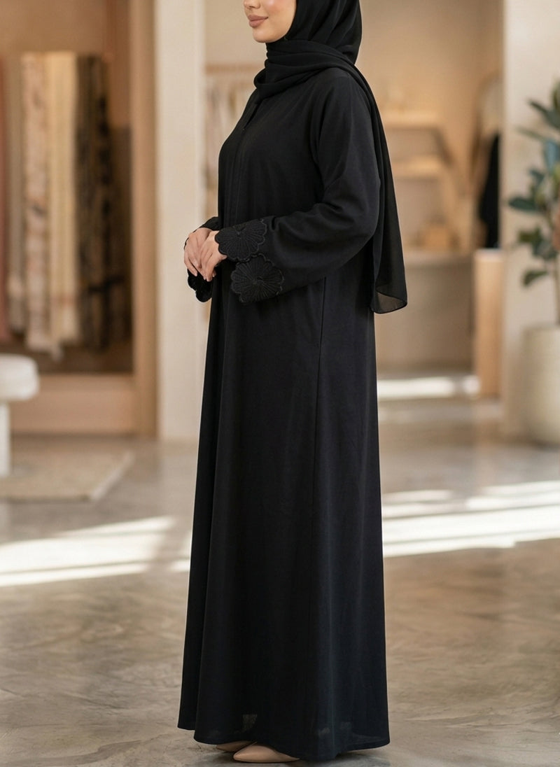 Arabi Black Nida Front Open Embroidered Abaya | 0116-K-A611 Arabis