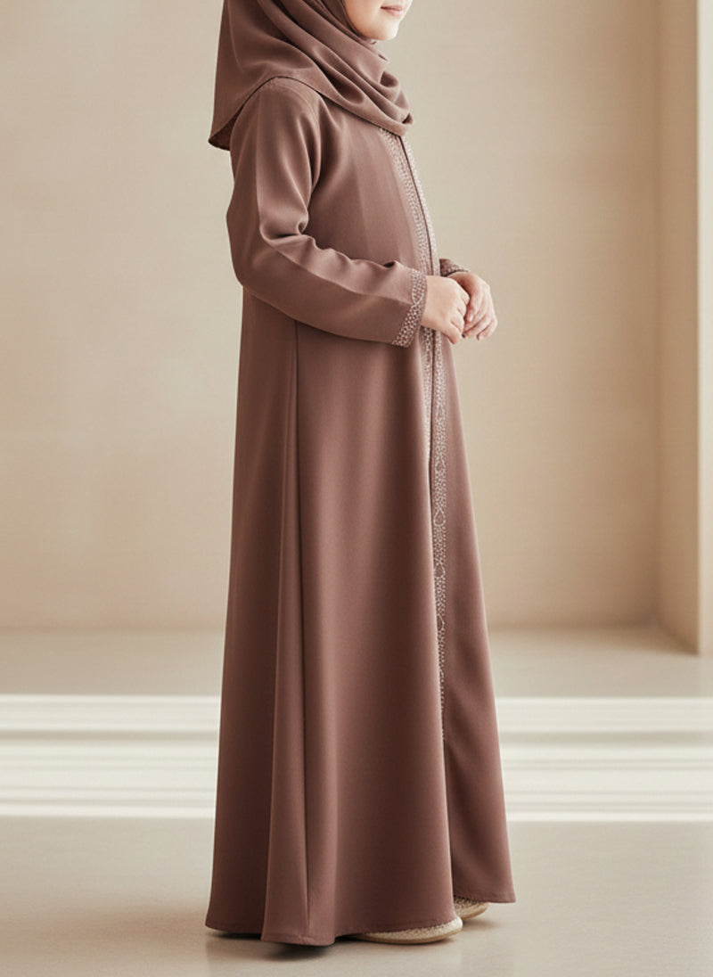 Chocolate Brown Front Open Nida Abaya