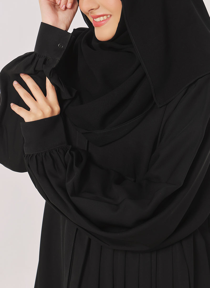 Black Nida Plates Style Abaya - 0121-R-1008 Hijabulhareem