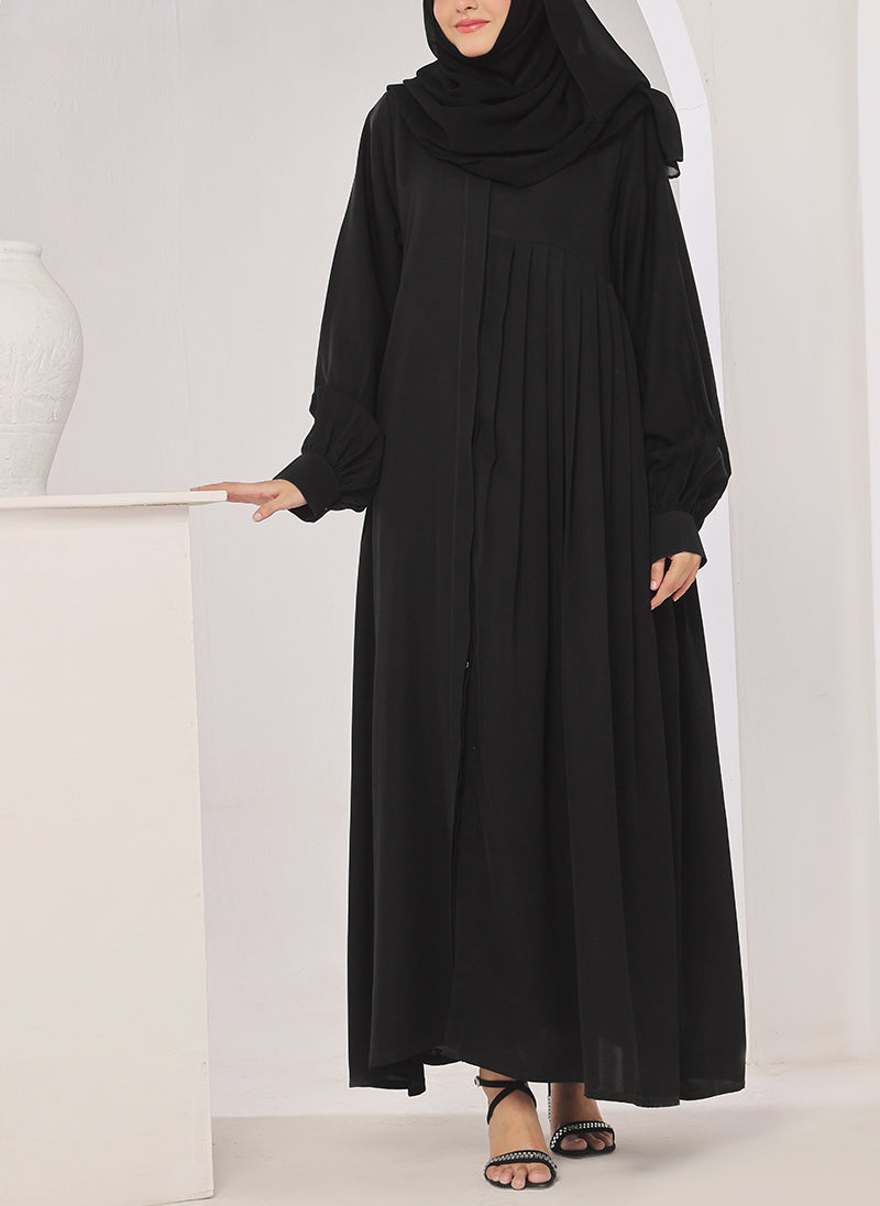 Black Nida Plates Style Abaya - 0121-R-1008 Hijabulhareem