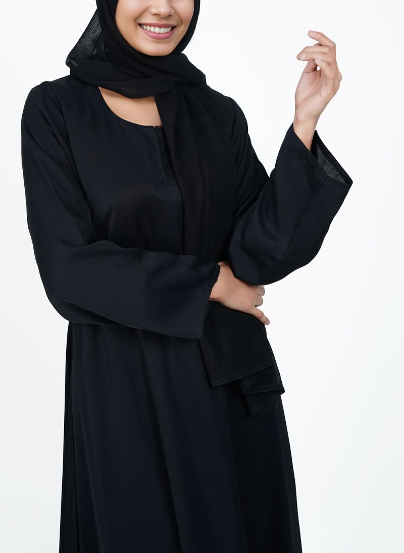 Black Pull Over Abaya - 0120-P-Big Flair Hijabulhareem