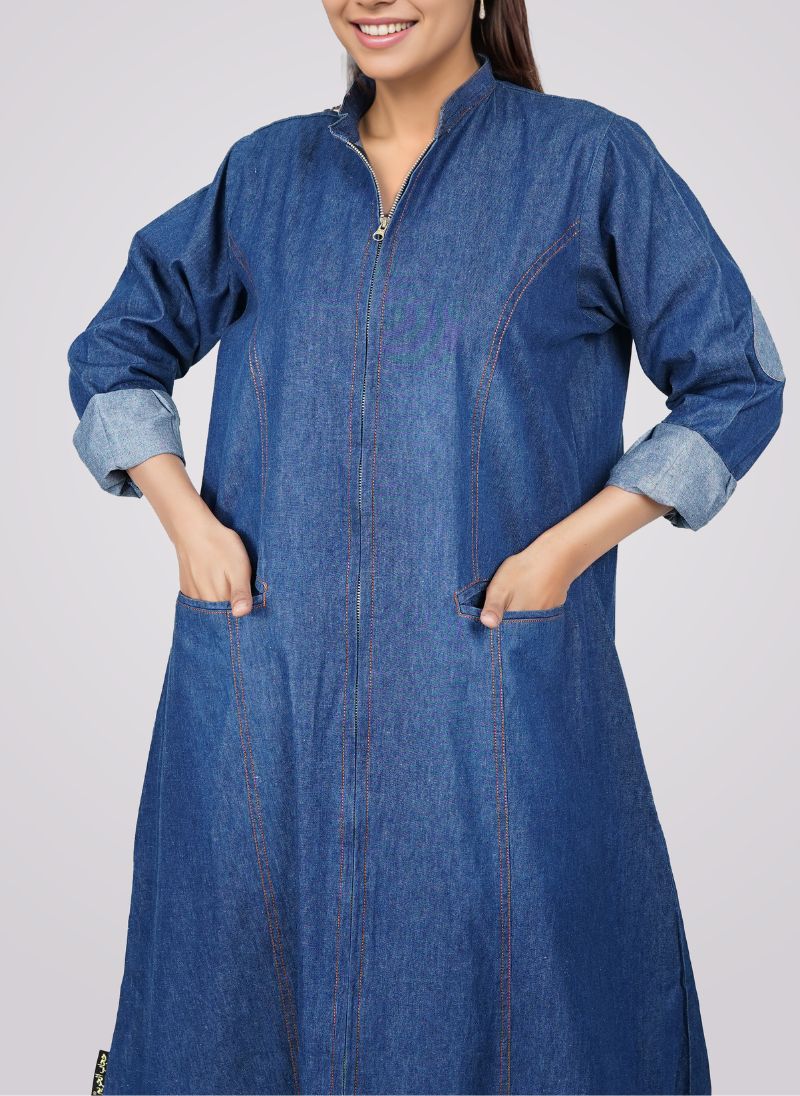 Denim Zipper Abaya - 0118-R-987 Hijabulhareem