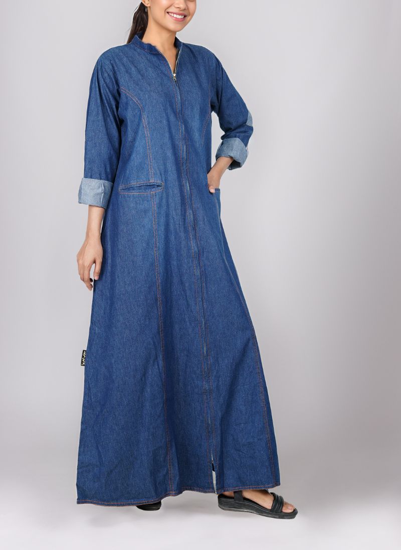 Denim Zipper Abaya - 0118-R-987 Hijabulhareem