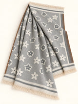 Elegant Floral Wool Winter Scarf – Medium Grey