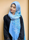 Floral Printed Hijab-Blue Hijabulhareem