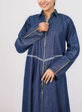 Front Zipper Denim Abaya - 0119-R-990 Hijabulhareem