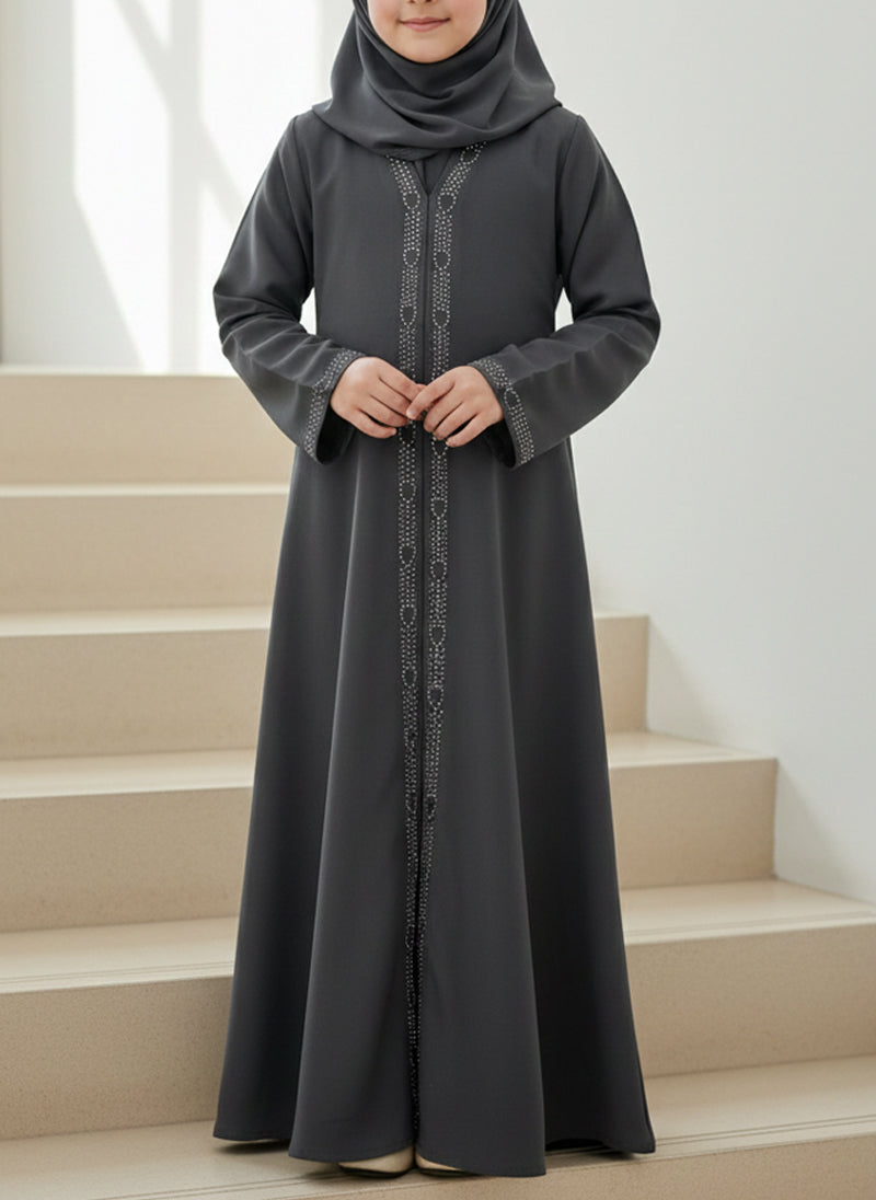 Slate Elegance Front-Open Abaya