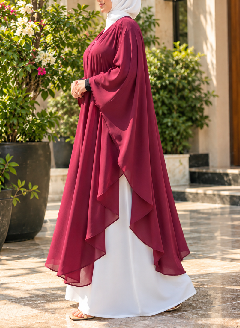 MaroonJilbabCourtyardPortraitsidepose