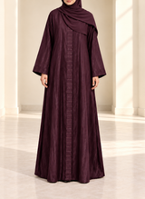 Mulberry Zari Stripe Front Open Abaya | 0116-PR-1223