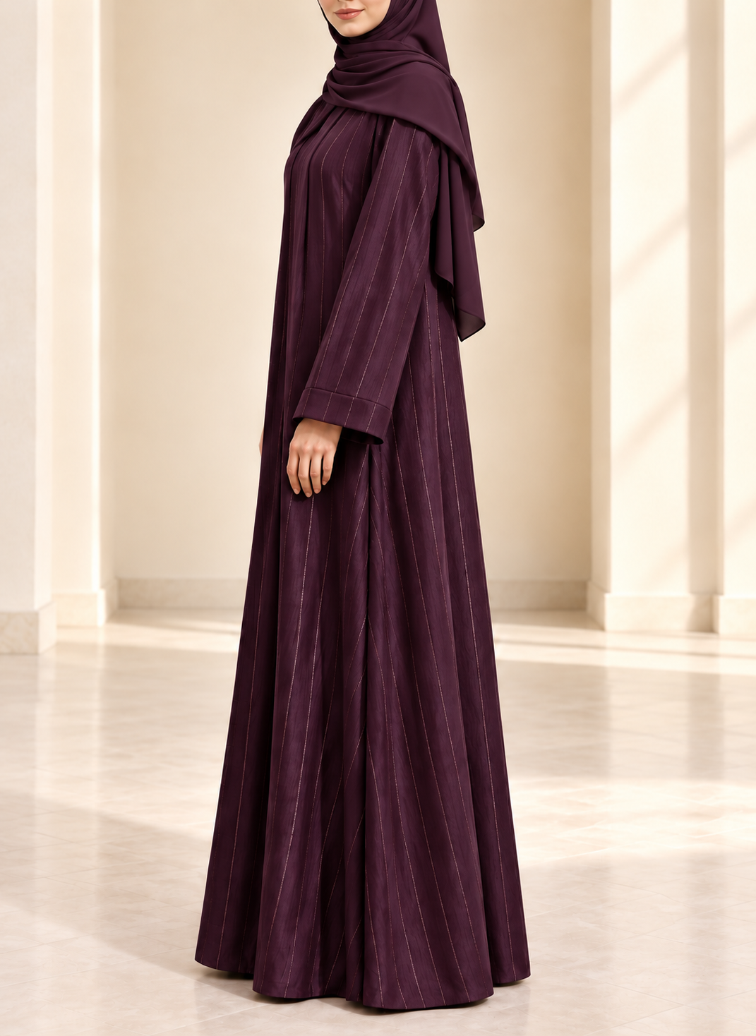 Mulberry Zari Stripe Front Open Abaya | 0116-PR-1223