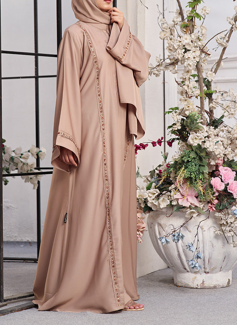 Nida Fabric Front Close Abaya Desert Rose 0119-J-780