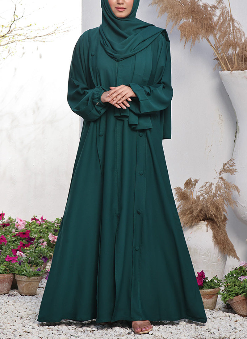 Double Georgette Front Open Abaya Emerald 0116-R-704