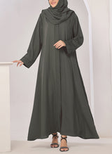 Plates Front Open Grey Abaya - 0116-R-722 Hijabulhareem