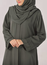 Plates Front Open Grey Abaya - 0116-R-722 Hijabulhareem